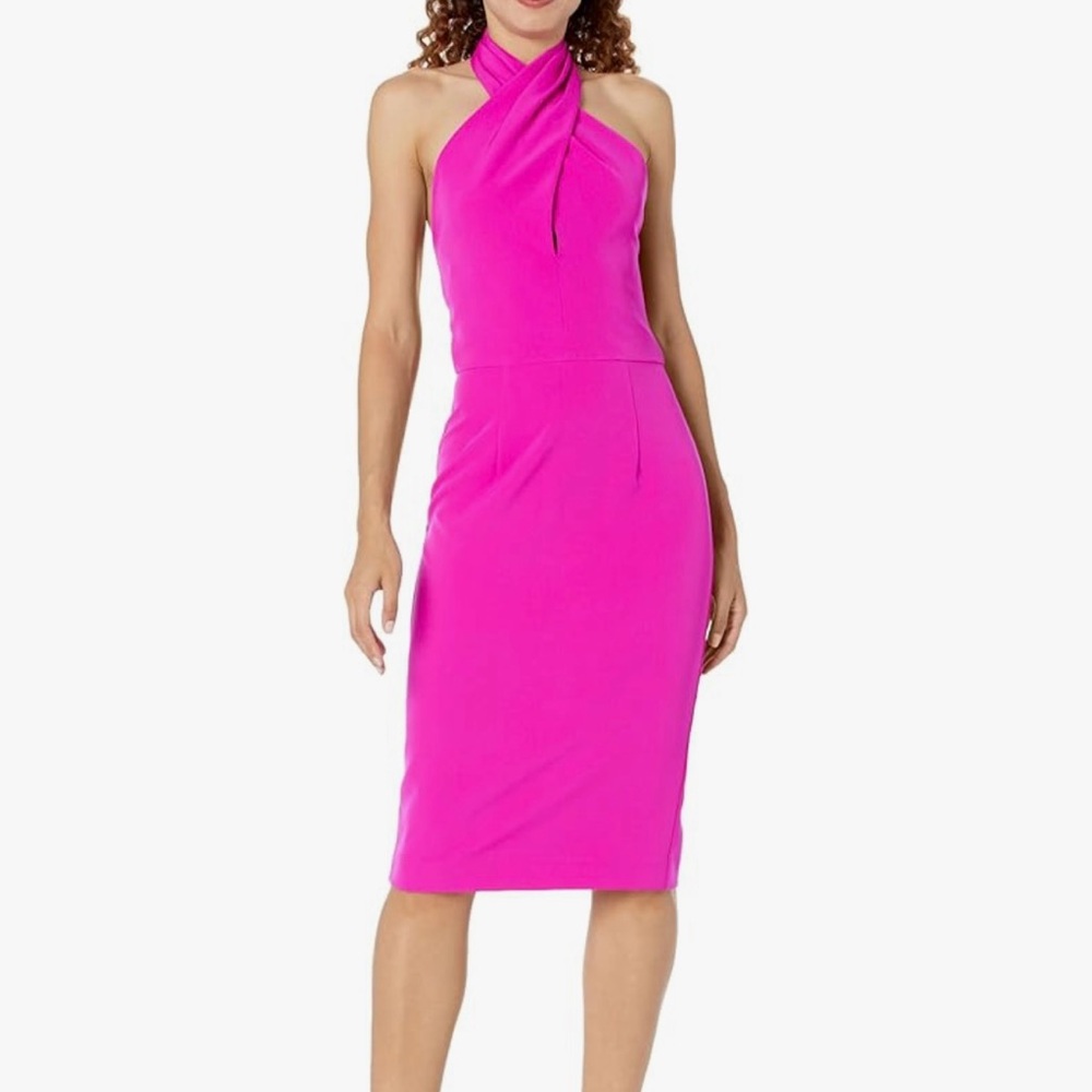 NWT Black Halo Samara Sheath Halter Dress in Vibrant Pink 8